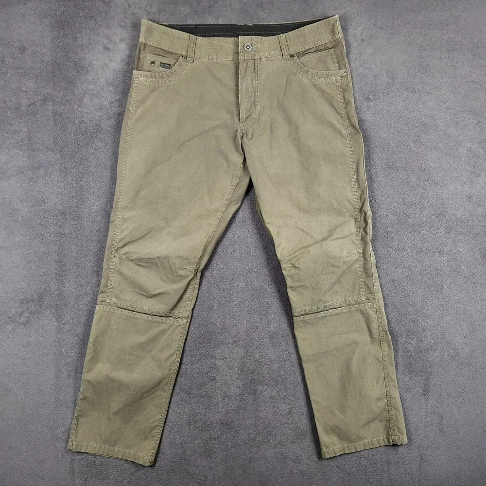 KUHL Radikl Pants Mens 38x32 Tan Brown Hiking Workwear Stretch Articulated Knee